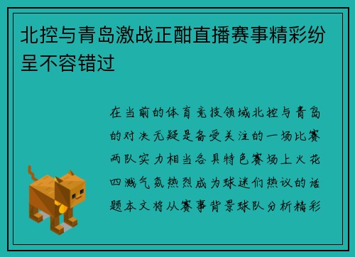 北控与青岛激战正酣直播赛事精彩纷呈不容错过